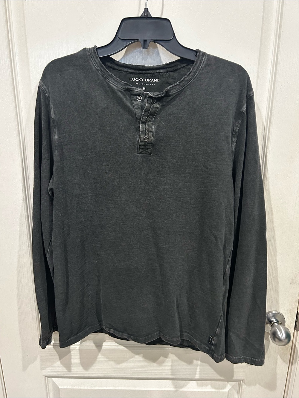 Lucky Brand Men Medium Dark Charcoal Long-Sleeve Henley